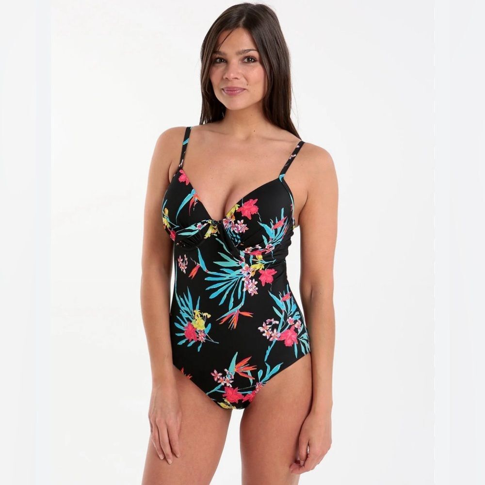 Aolro tropical one piece swimsuit with criss cross back cutouts